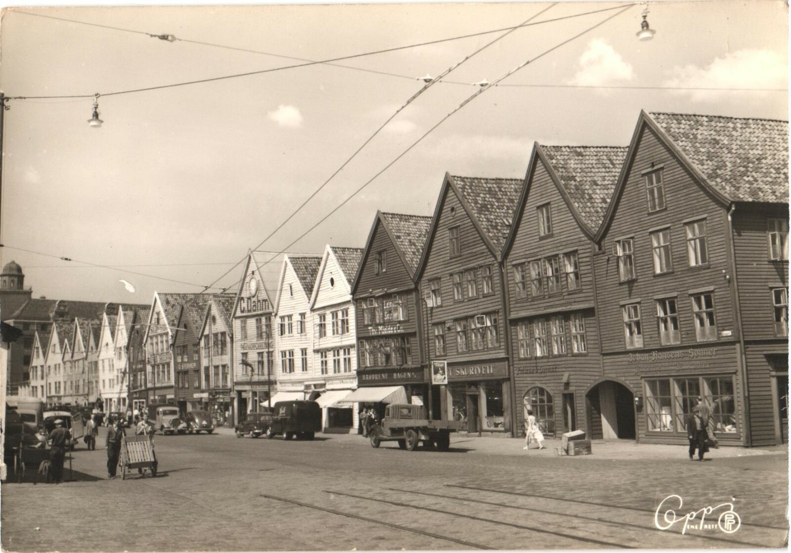 Bergen Norway Bryggen Wharf Street View RPPC Real Photo Postcard 1940s Unused