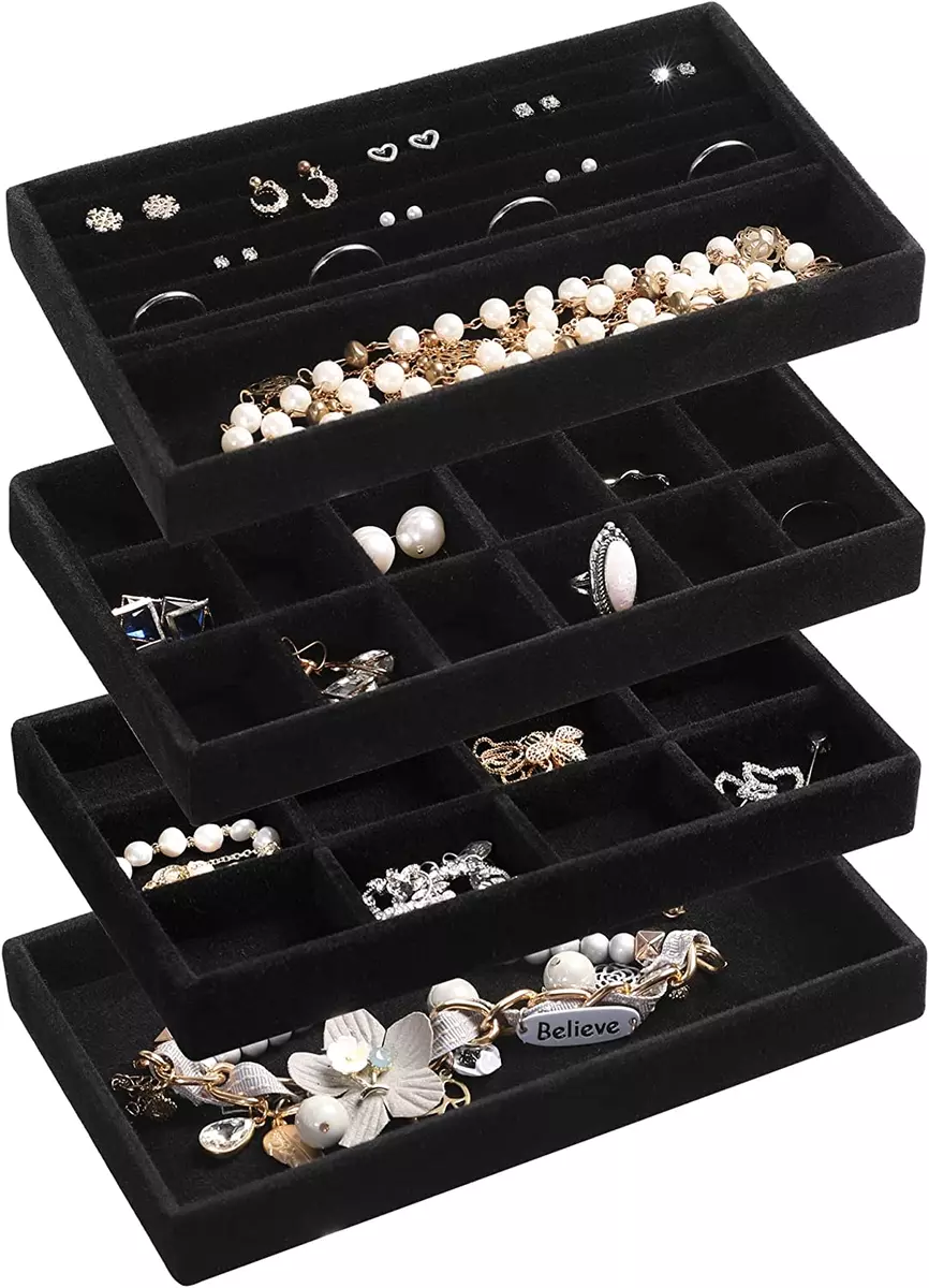 Jewelry Organizer Tray,Stackable Velvet Jewelry Trays,Drawer Inserts  Earring Org