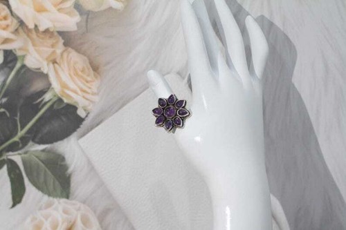 Amethyst ring | Amethyst floral ring | Amethyst ring woman | Sunflower Ring | - Picture 3 of 9