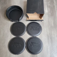 In N Out Burger 4 Round Black Leather Drink Coaster Set With Holder Promo 