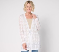 Susan Graver Women's Top Sweater Sz S Soleil Open Stitch Cardigan White A674671