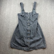 American Eagle Denim Pinafore Dress Women's XS Black Button Front Mini Stretch