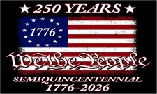 Patriotic 250th Anniversary 1776-2026 Bumper Sticker Decal Flag 250 Years Black