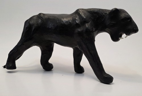 Vintage Leather Wrapped Black Panther Art Statue Sculpture