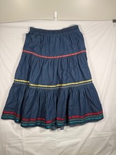 Vintage Country Suburbans Denim Prairie Skirt Women  s 14 Tiered Boho Maxi