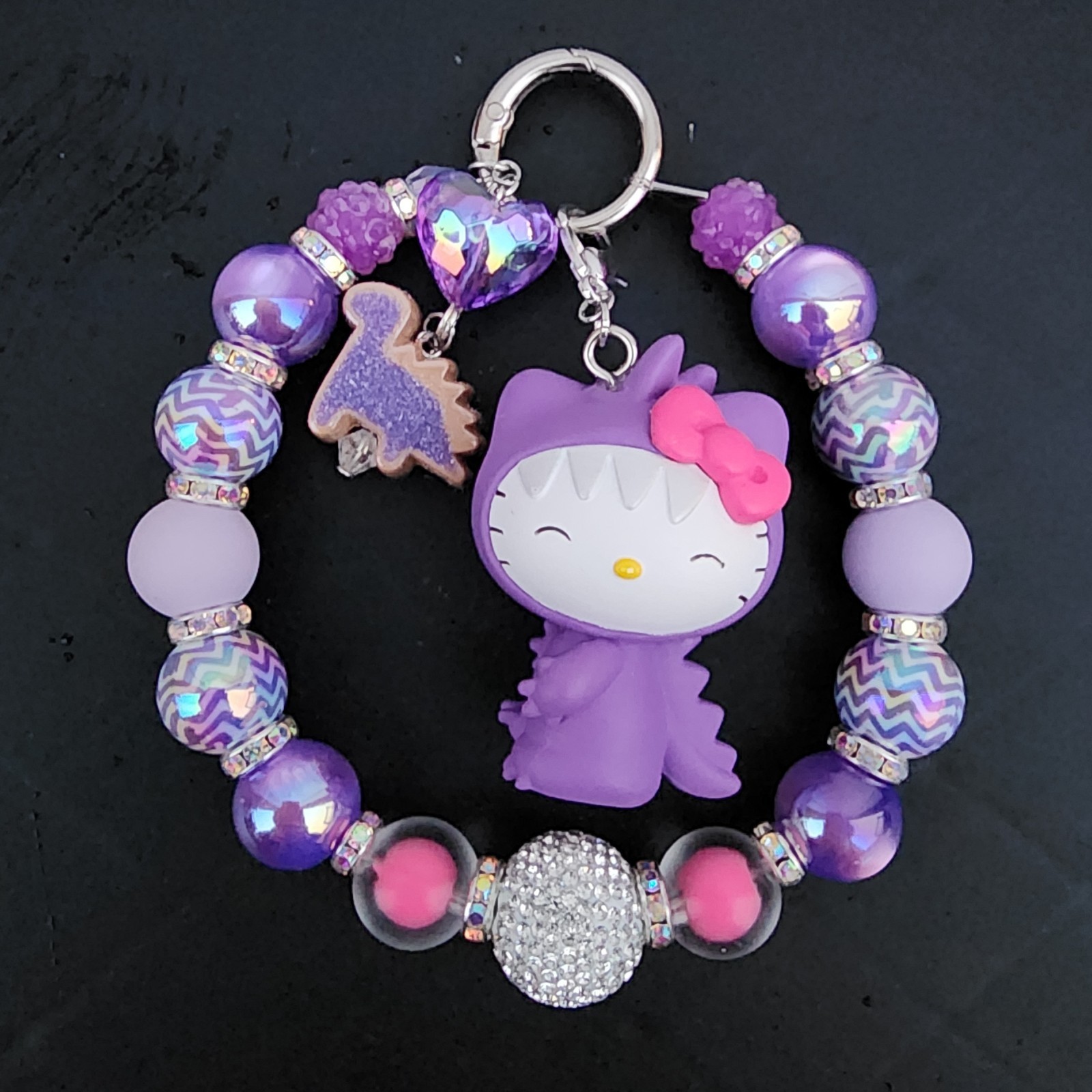 Hello Kitty Dino Beaded Keychain Charm