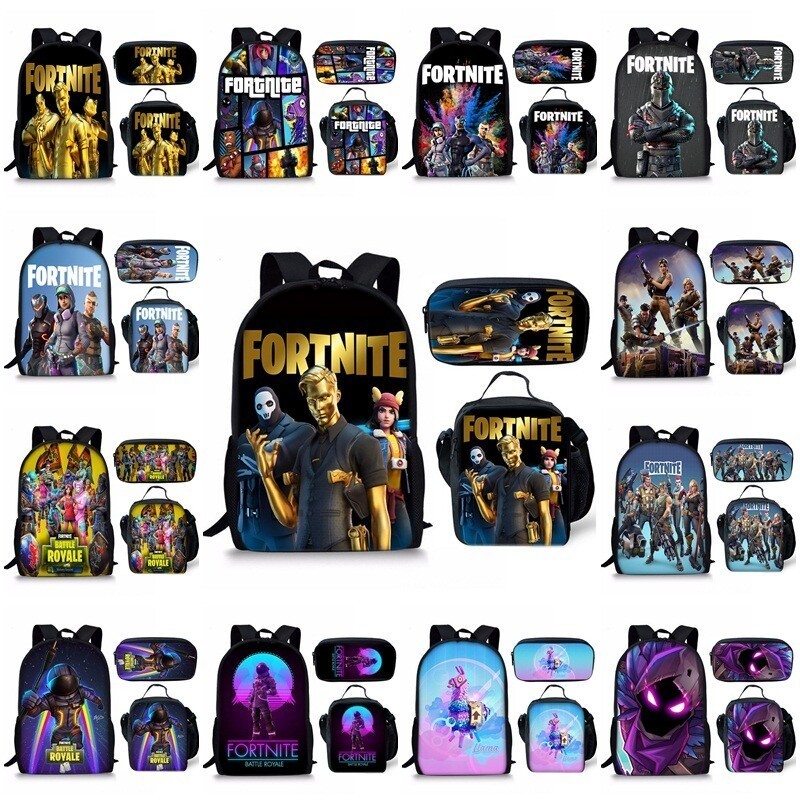 3D Game School Backpack Rucksack Insulated Lunch Bag Pencil Case 3Pcs Set Gift