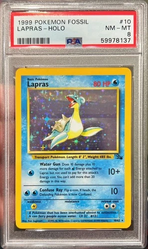 1999 Pokemon Fossil Lapras Holo 10/62 PSA 8 NM-MT WOTC Vintage