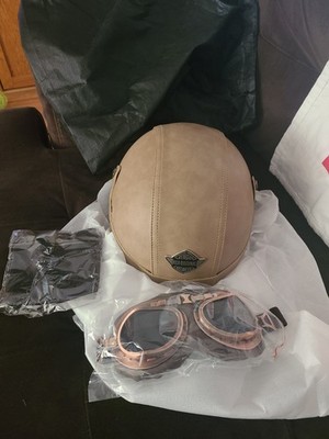 Zengen KCO Original Shorty Half Helmet XL Brown Leather With Glasses. L1