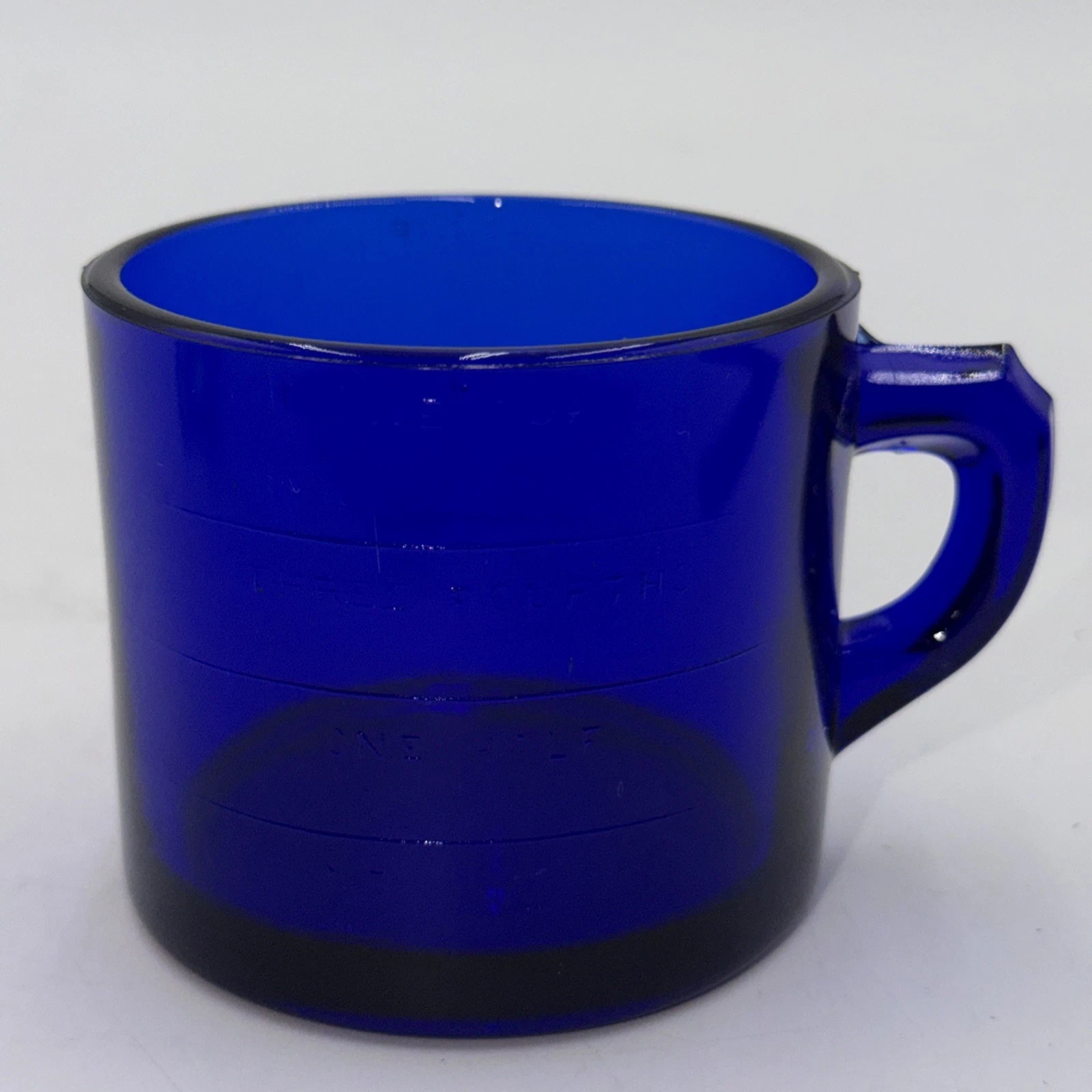 Rare Vintage Cobalt Blue Glass Measuring 1 Cup Mug Flat Bottom Beautiful!