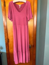 Matilda Jane Good Days Maxi Dress Womens Medium Pink Smocked Tiered Boho Prairie