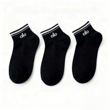 Yoga 3 Pair Socks Unisex Half-Crew Throwback Black NWT