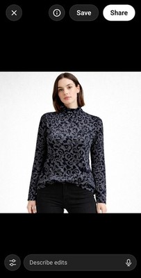 Black Faux Leather Goth Dark Applique Baroque Edgy Witchy Wimsy Top Women Sz M