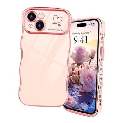 for iPhone 13 Case Girls Women Cute Curly Wave Frame Case with Love Heart 