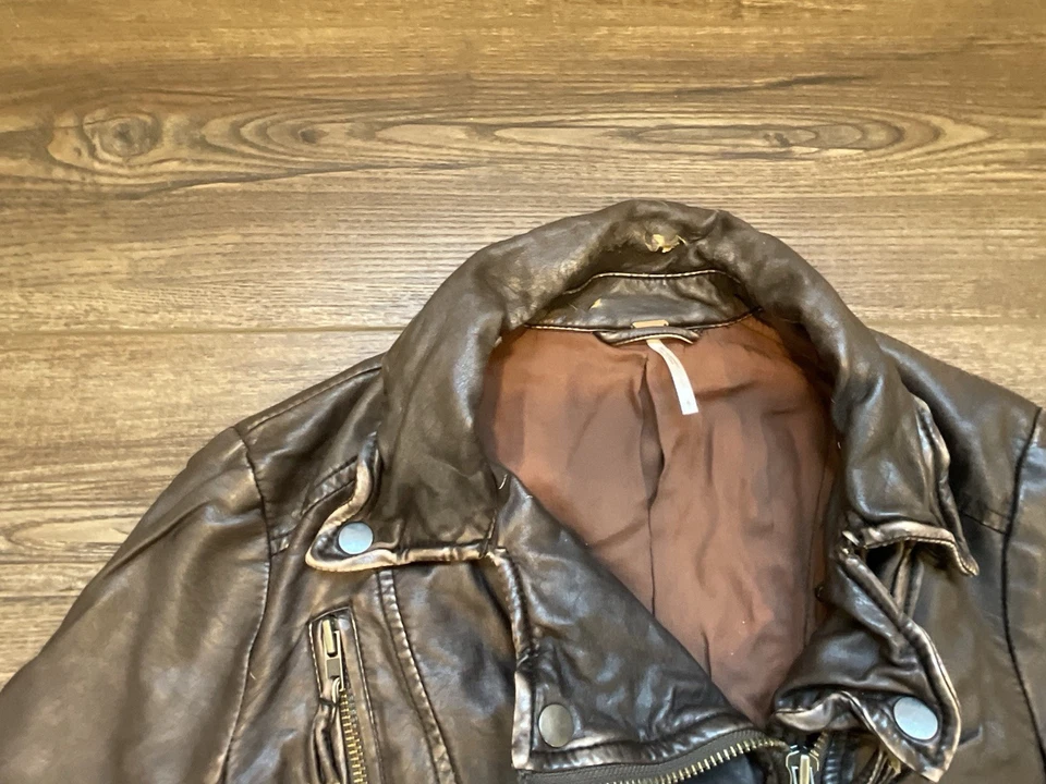Womens Free People Brown Vegan Leather Jacket Size 4 Moto - Image 3 of 4