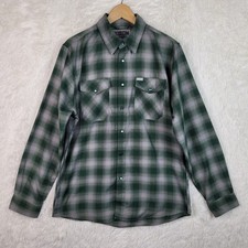 Dixxon Mens M Green  Gray The Bixby 1 Plaid Flannel Pearl Snap Outdoor Moto
