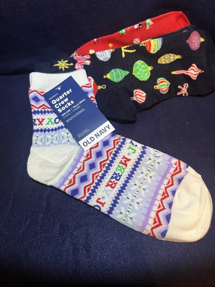 圣诞袜女式旧海军蓝均码全新带标签 3 双 — 第 4/4 张图片