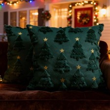 Christmas Pillow Covers 18x18 Set of 2,Xmas Decorations Green Christmas Tree ...
