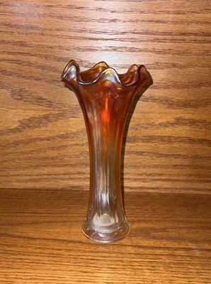 Carnival Glass Vase Iridescent Marigold 8.5 Beautiful Antique