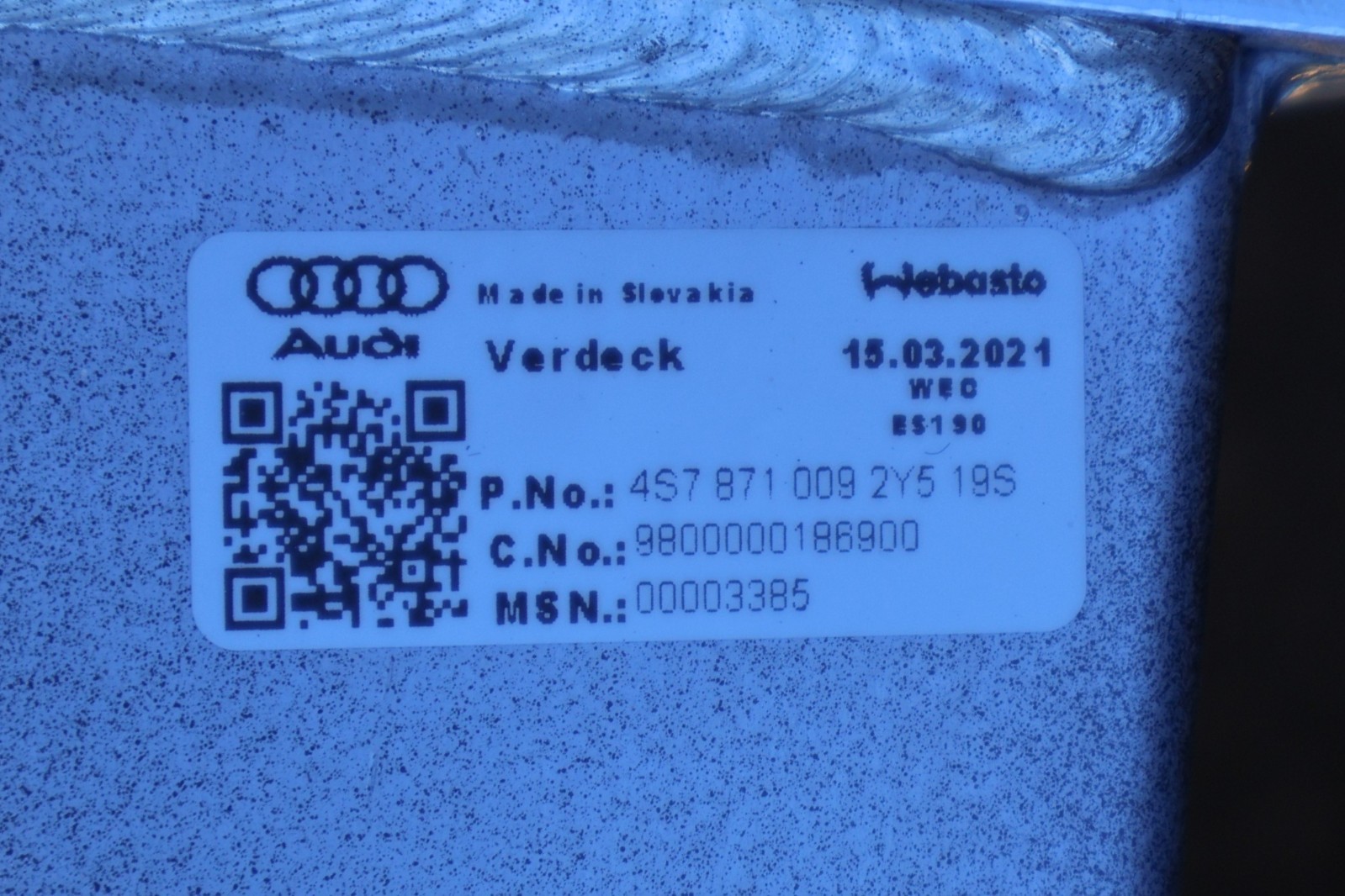Audi R8 2021 REAR Roof panel P/N 14781