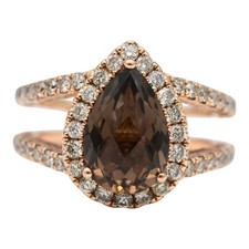 VINTAGE DESIGNER LE VIAN SMOKY QUARTZ DIAMOND HALO RING 14K ROSE GOLD SZ 7 