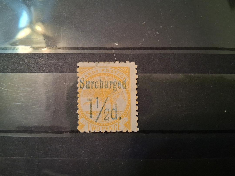 WESTERN SAMOA 1895 #24 USED (LOT 24) ONE AND HALF PENNY HANDSTAMPED NEW PRICE