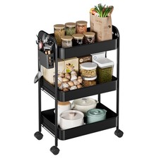 Heavy-Duty Rolling Cart 3 Tier Metal Utility Storage with Casters Hanging Cups