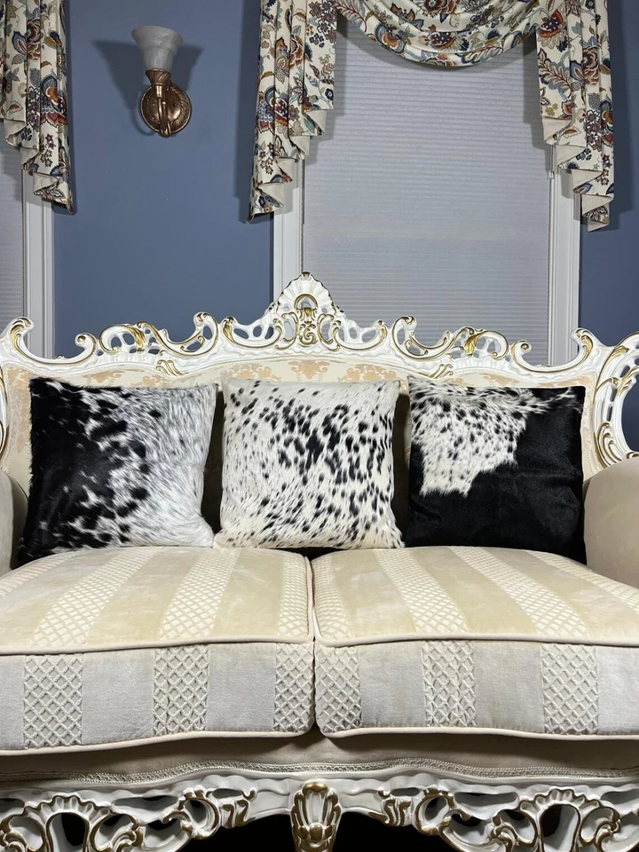 Luxury Cowhide Pillow Cover – Genuine Hair-On Leather Cushion Black & White 16" - Image 3 of 4