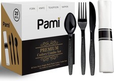 Black Disposable Silverware Set w/ Napkin Heavy-Duty Fancy Cutlery 50-100 Sets