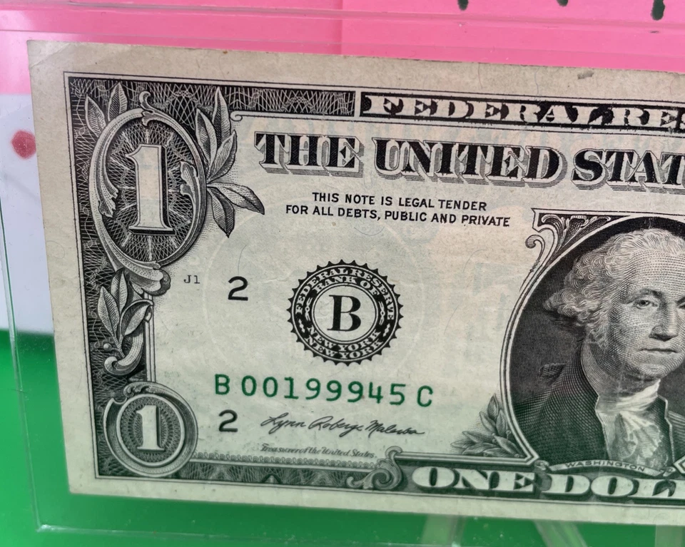 CHUNKY BIRTH 🎂YEAR NOTE 1945 Fancy Serial Number AU Cond. B00199945C $1 Bill - Image 4 of 4