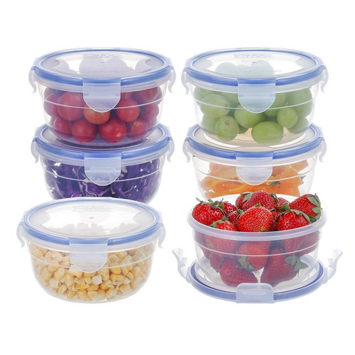 6 PACK 20oz Plastic Mixed Bowls with Lid Leakproof Food Storage Container Set...