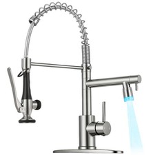 LED Kitchen Faucet with Pull Down Sprayer - Brushed Nickel Single Handle Comm...