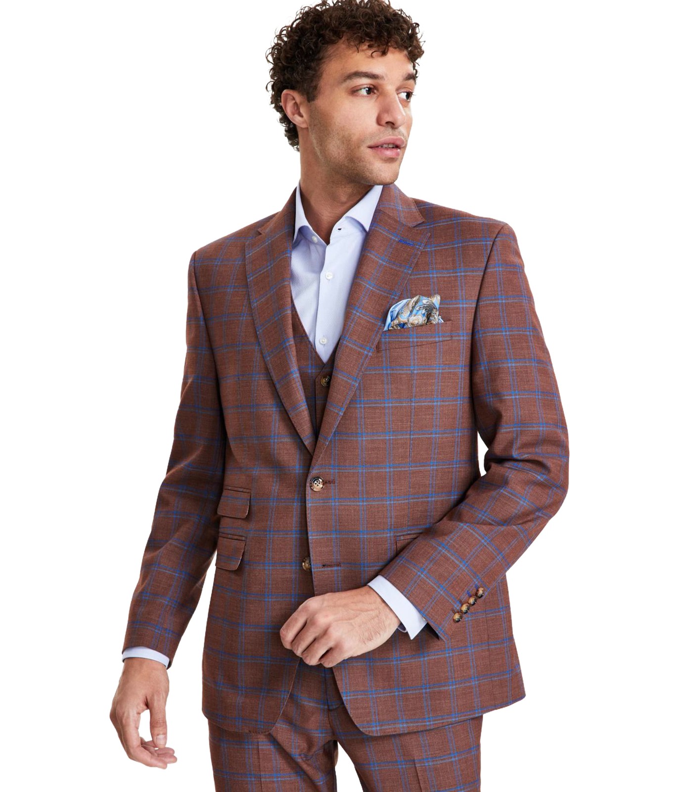 Tayion Collection Mens Plaid Two Button Blazer Jacket, Multicoloured, 46 R/M37.5
