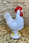 Vintage Westmoreland White Milk Glass Standing 9” Rooster Covered Dish “W” Mark