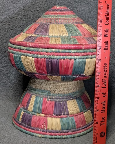 Vintage Afrikanischer Korb Sudanesischer Mosab Deckel Handarbeit Nubische Traditionelle Kunst - Bild 8 von 11