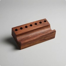 Schreibger&auml;tehalter Aus Holz Mit Eingelassener Nut, Stiftehalter Mit Runden
