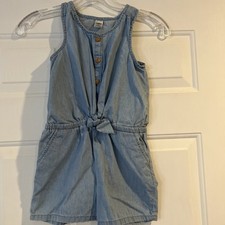 Vintage Girls OshKosh B'gosh Blue Denim Romper 6-6x -6 1/2 Button -Elastic Waist