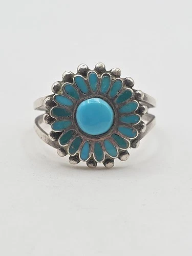 Vintage Sterling Silver 925 Turquoise Flower Ring Size 8
