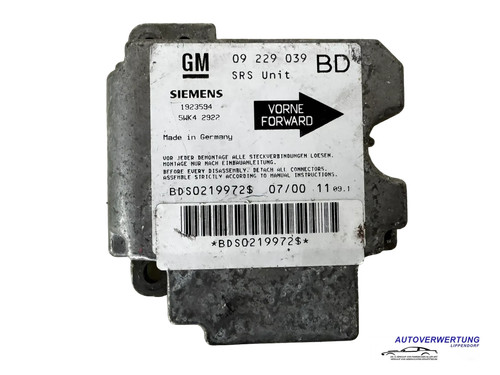 Original Airbag Steuergerät Modul für Opel Vectra B / 09229039 BD
