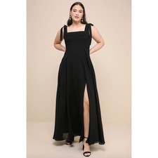 NEW Lulus Love Me Forever Black Square Neck Maxi Dress Size XL Formal Black Tie