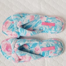 Lilly Pulitzer Bondi Blue My Little Peony Terry Slippers Size 7/8