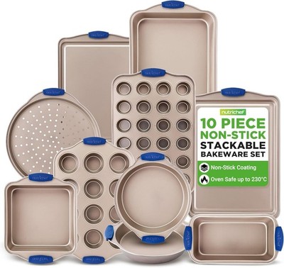 NutriChef | Küche Ofen Backformen | Deluxe Antihaft Goldbeschichtung innen 10 Stück