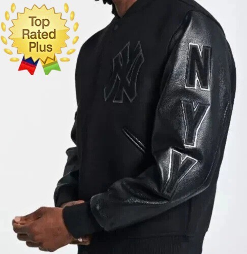 Letterman NY Yankees Varsity Black Jacket with Warm Quilted Lining