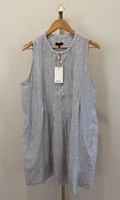 NWT Quince European Linen Sleeveless Swing Dress Women’s L Blue White Pinstripe