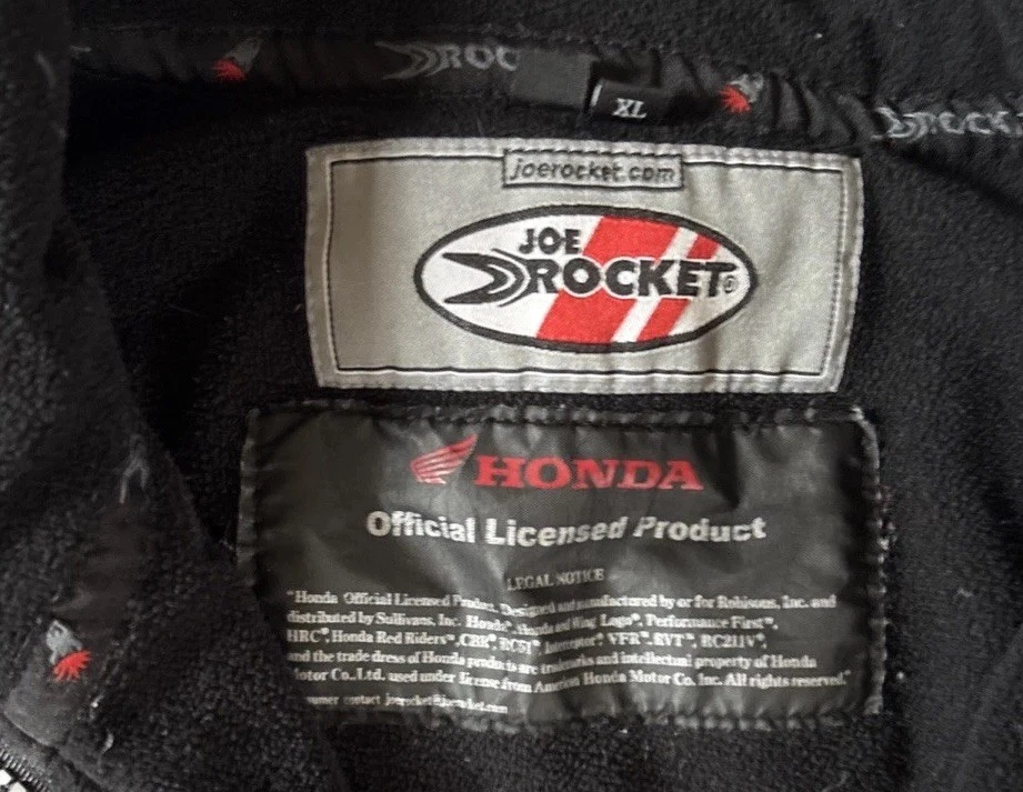 Honda Goldwing Joe Rocket Black Fleece Jacket Men's XL - Image 3 of 4