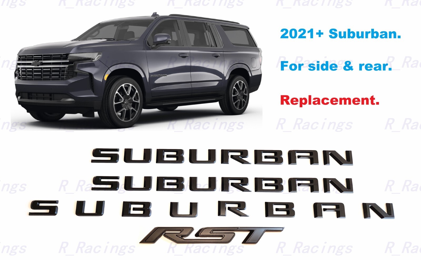 4PC Matte Black Door & Rear RST Suburban Emblem Letters 2021+ Chevrolet ...