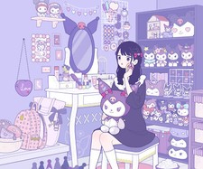 Anime sanrio kuromi girls women indoors interior dark Playmat Gaming Mat Desk