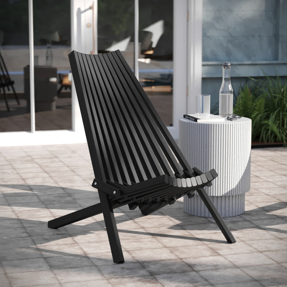 Duhram Black Folding Chair for Indoor/Outdoor Use with Acacia Wood