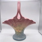 Vintage HULL Pottery Magnolia Floral Basket Vase RARE Pink Blue Matte Finish
