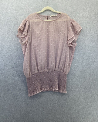 Everleigh Women's Blouse Textured Mauve Smocked Hem Size Large Ruffle